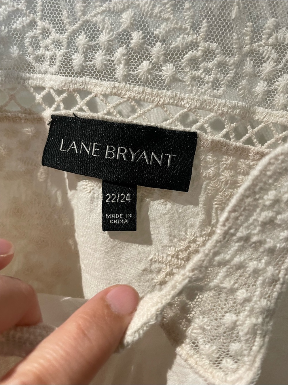 Lane Bryant Cream Lace-Trim Peasant 100% Cotton Top Size 22/24 - Picture 4 of 8